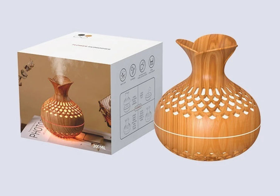 Elegant Wood Grain Flower Humidifier